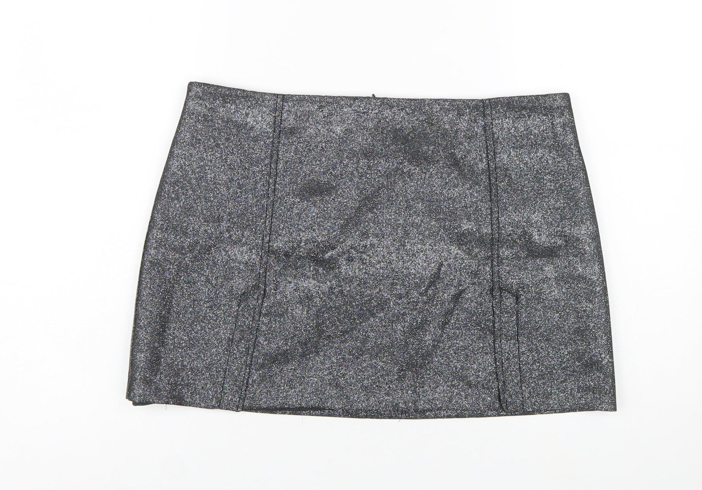 Primark Women Silver Glitter Short Pencil Skirt Size 14 Party Lined