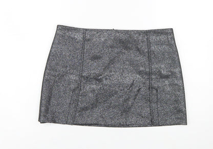 Primark Women Silver Glitter Short Pencil Skirt Size 14 Party Lined