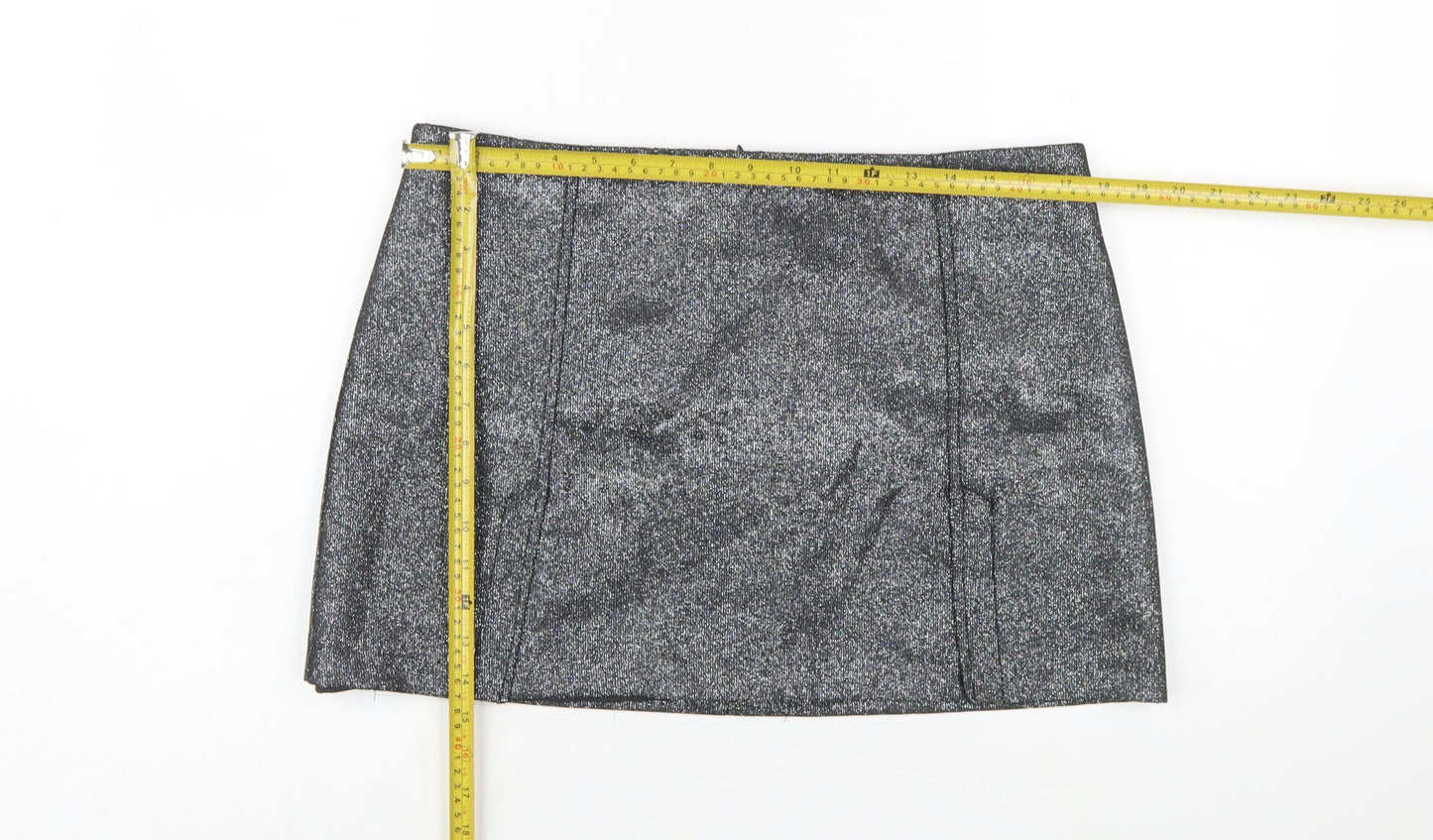 Primark Women Silver Glitter Short Pencil Skirt Size 14 Party Lined