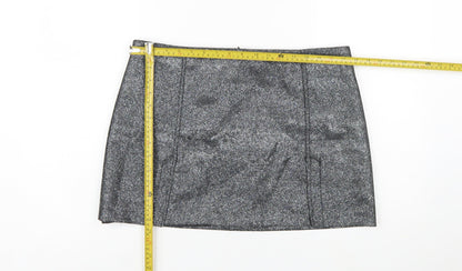 Primark Women Silver Glitter Short Pencil Skirt Size 14 Party Lined