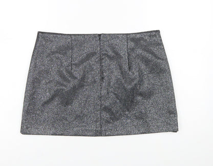 Primark Women Silver Glitter Short Pencil Skirt Size 14 Party Lined