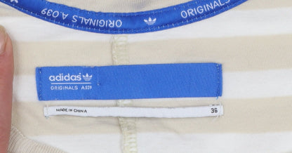 Adidas Womens Beige Striped V-Neck Cotton T-Shirt Size 10