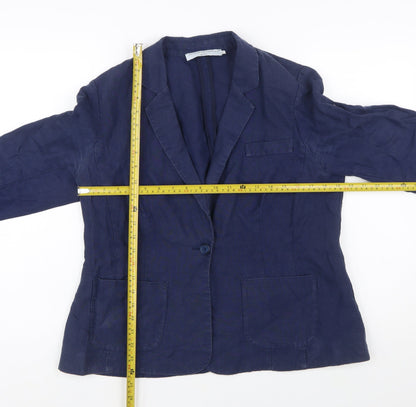 John Lewis Capsule Collection Navy Linen Single-Breasted Blazer Size 14
