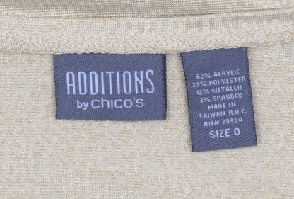 Chico's Women Gold Glitter Long Sleeve Scoop Neck Top Size S