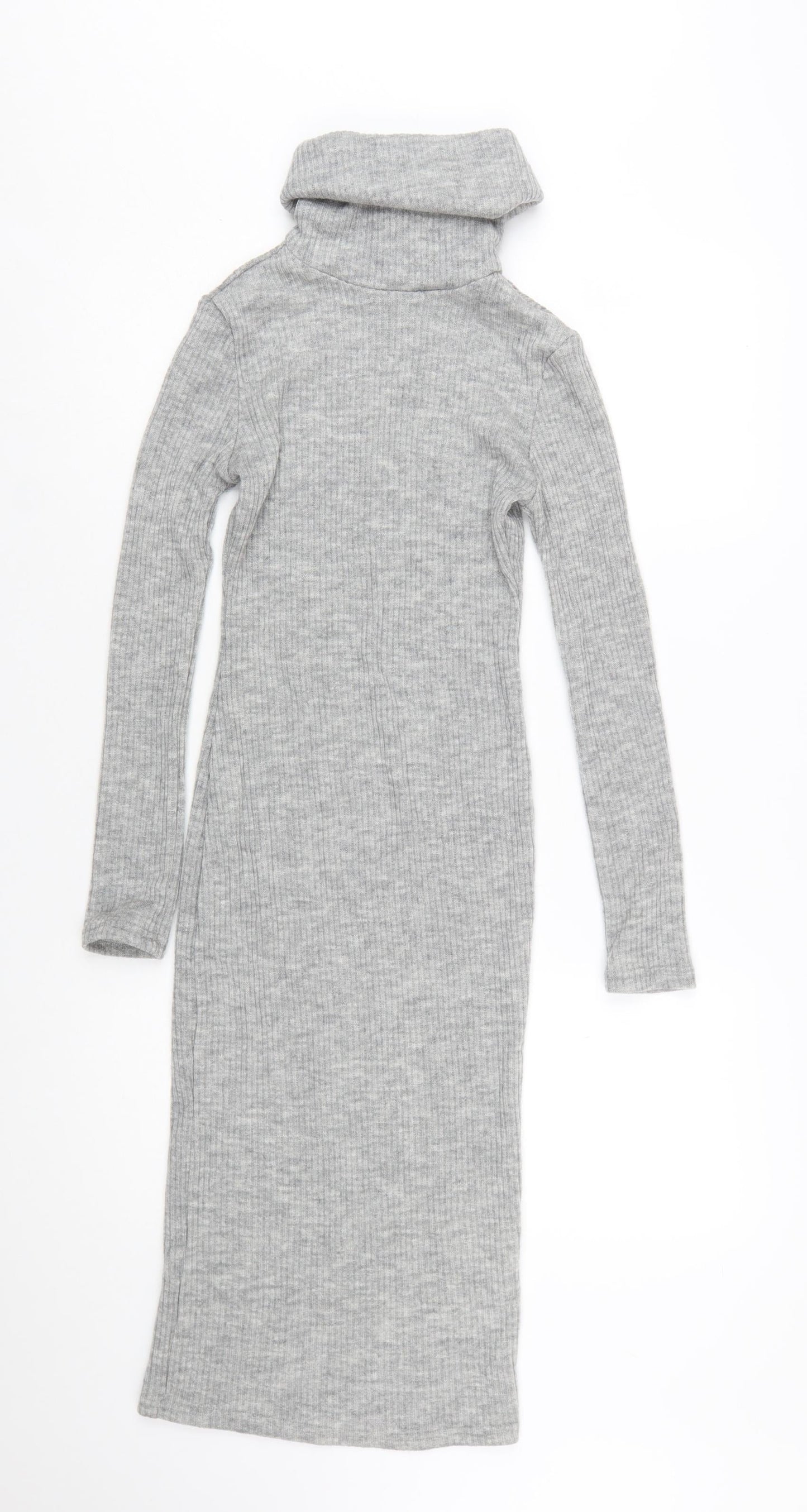Glamorous Petite Grey Knit Bodycon Midi Roll Neck Dress Size 6