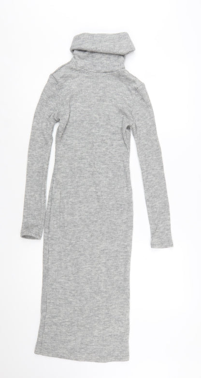 Glamorous Petite Grey Knit Bodycon Midi Roll Neck Dress Size 6