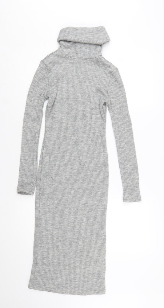 Glamorous Petite Grey Knit Bodycon Midi Roll Neck Dress Size 6