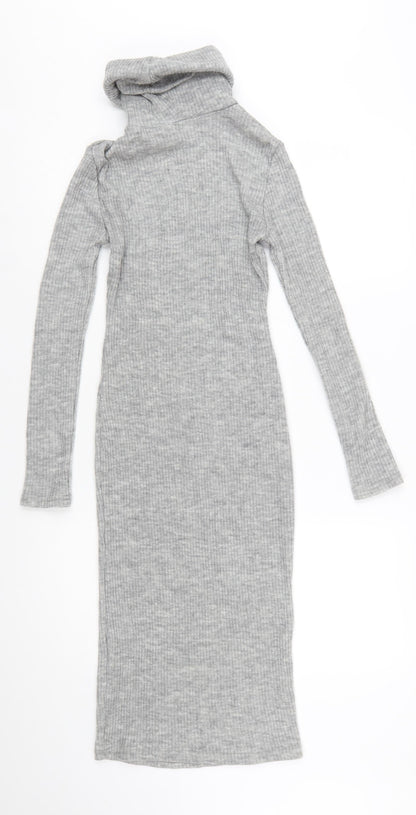 Glamorous Petite Grey Knit Bodycon Midi Roll Neck Dress Size 6
