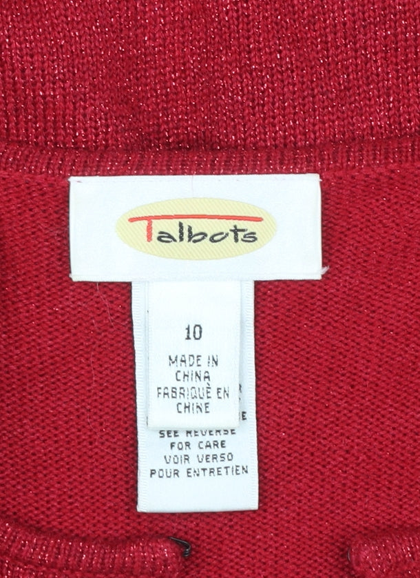 Talbots Women Red Silk Angora Blend Cardigan Size 10