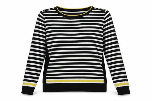 Wallis Women's Black Striped Button Shoulder Boat Neck Jumper Size 16
