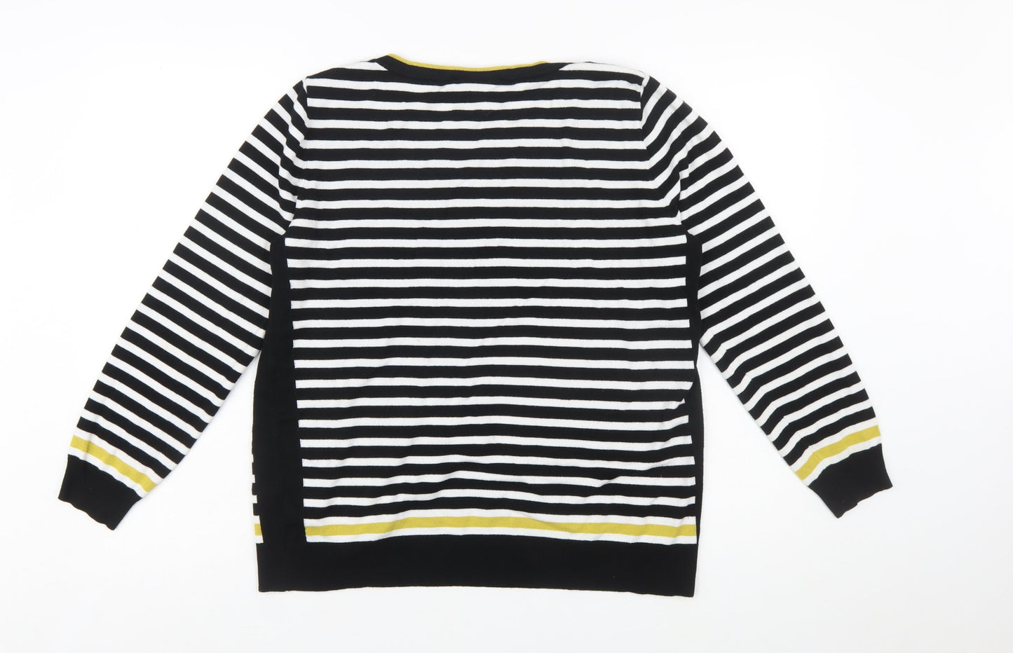 Wallis Women's Black Striped Button Shoulder Boat Neck Jumper Size 16