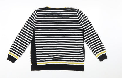 Wallis Women's Black Striped Button Shoulder Boat Neck Jumper Size 16