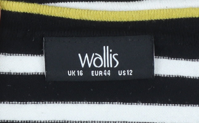 Wallis Women's Black Striped Button Shoulder Boat Neck Jumper Size 16