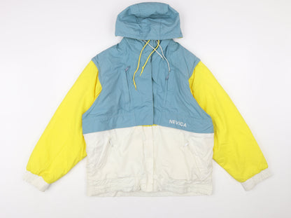 Nevica Women's Blue Yellow White Ski Jacket Size 10 Hooded Insulated