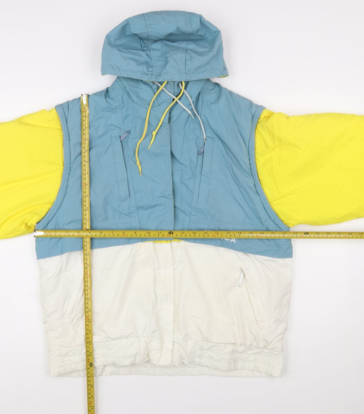 Nevica Women's Blue Yellow White Ski Jacket Size 10 Hooded Insulated