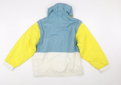 Nevica Women's Blue Yellow White Ski Jacket Size 10 Hooded Insulated