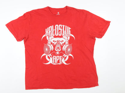 Xplosive Ape Men's Red Graphic 2XL Cotton Crew Neck T-Shirt