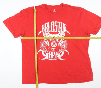 Xplosive Ape Men's Red Graphic 2XL Cotton Crew Neck T-Shirt