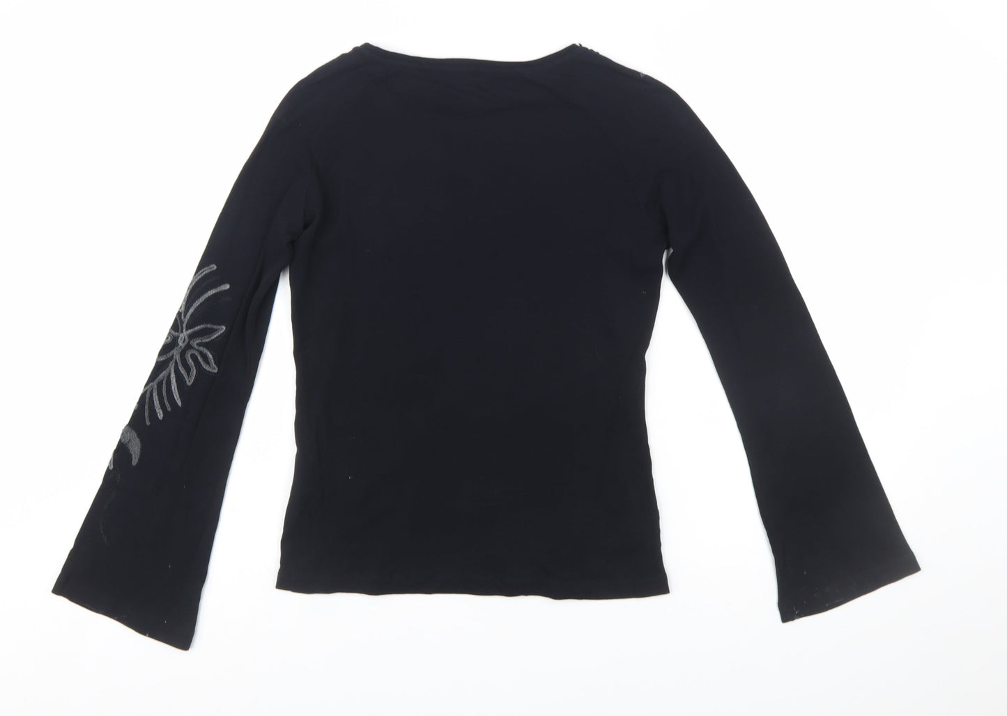 Marks and Spencer Per Una Women Black Embroidered Cotton Long Sleeve Top Size 12
