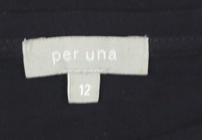 Marks and Spencer Per Una Women Black Embroidered Cotton Long Sleeve Top Size 12