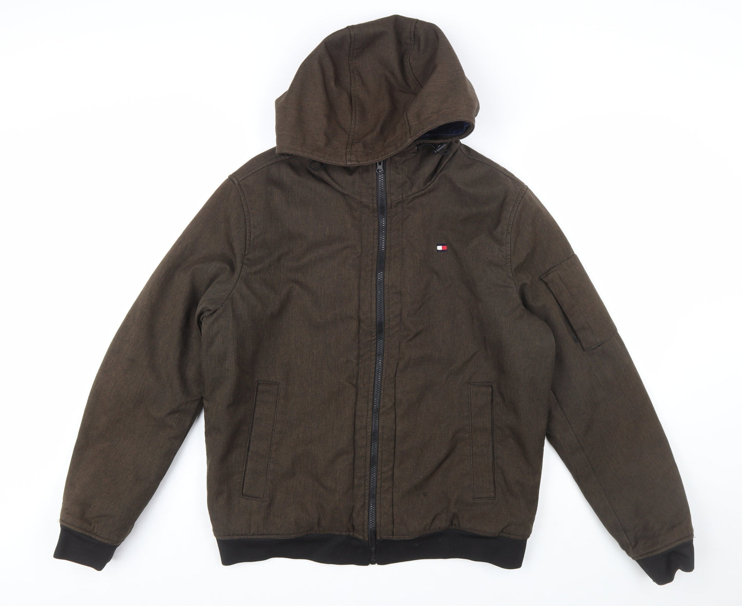 Tommy Hilfiger Men's Brown Hooded Bomber Jacket M Water Resistant Windproof