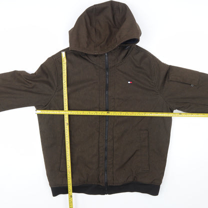 Tommy Hilfiger Men's Brown Hooded Bomber Jacket M Water Resistant Windproof