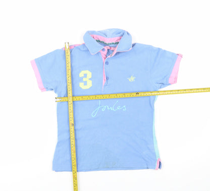 Joules Womens Blue Polo Shirt Size 8 Collared Short Sleeve Cotton