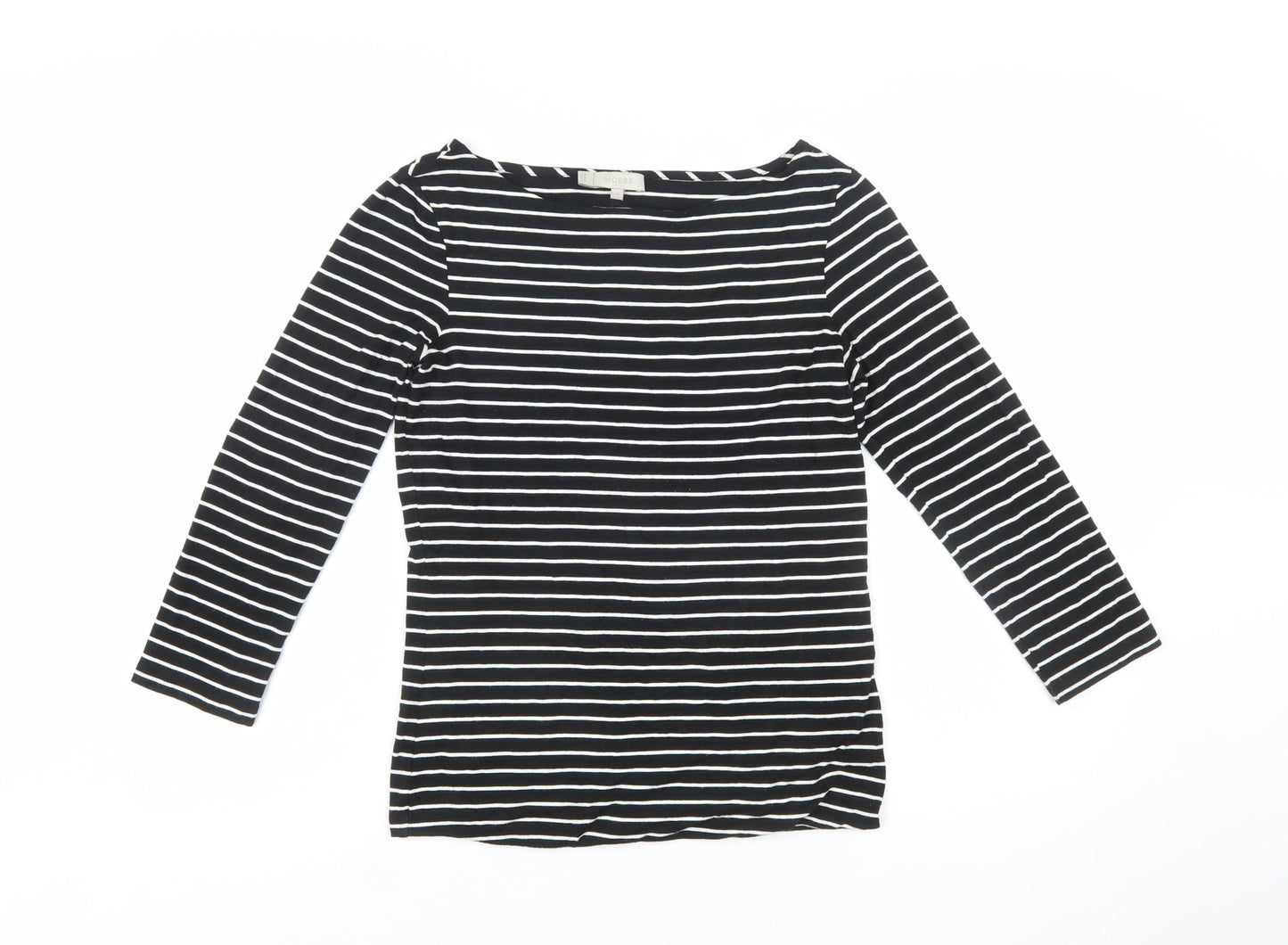 Hobbs Women's Black Striped 3/4 Sleeve Boat Neck Cotton Blend Top S