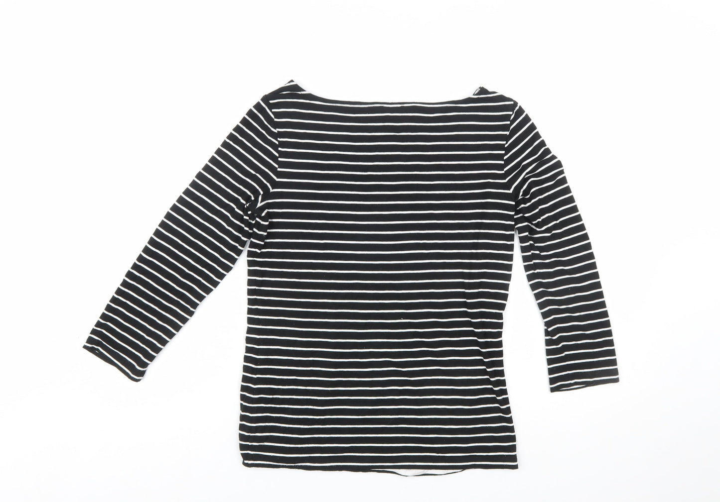 Hobbs Women's Black Striped 3/4 Sleeve Boat Neck Cotton Blend Top S