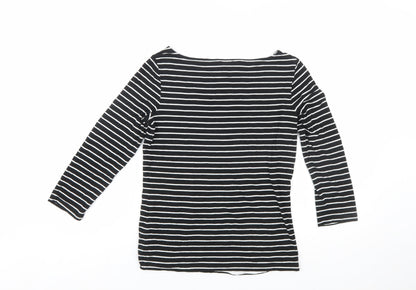 Hobbs Women's Black Striped 3/4 Sleeve Boat Neck Cotton Blend Top S