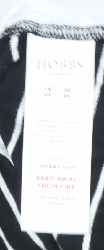 Hobbs Women's Black Striped 3/4 Sleeve Boat Neck Cotton Blend Top S