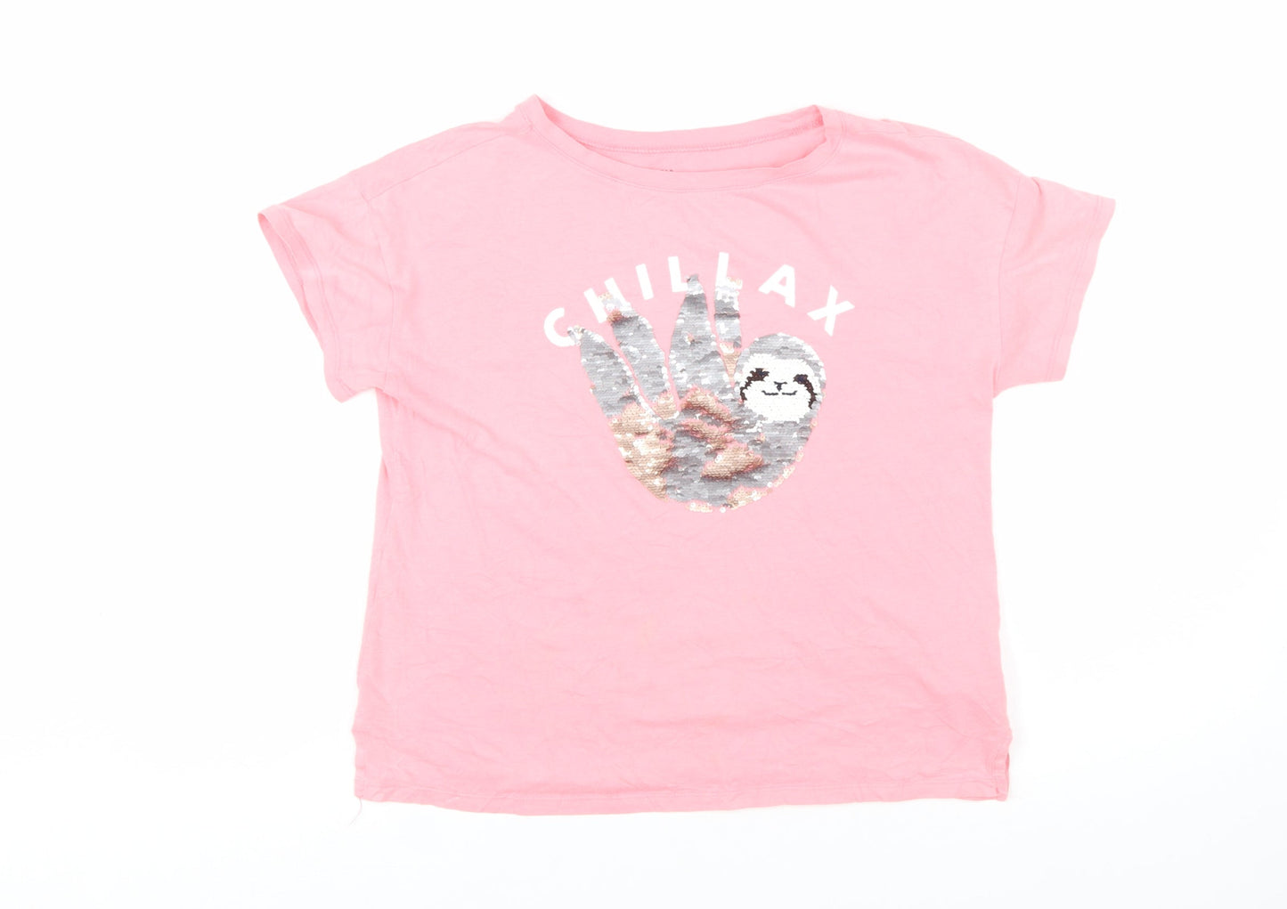 GAP Kids Girls Pink Sequin Sloth 'Chillax' T-Shirt XL 12-13 Years