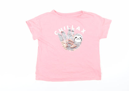 GAP Kids Girls Pink Sequin Sloth 'Chillax' T-Shirt XL 12-13 Years