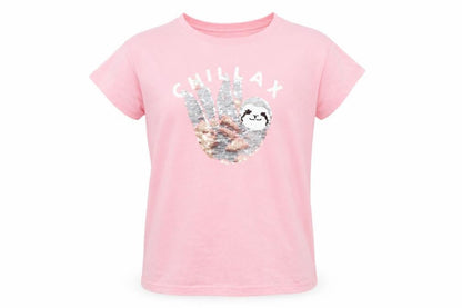 Gap Kids Girls Pink Sequin Sloth 'Chillax' T-Shirt XL 12-13 Years