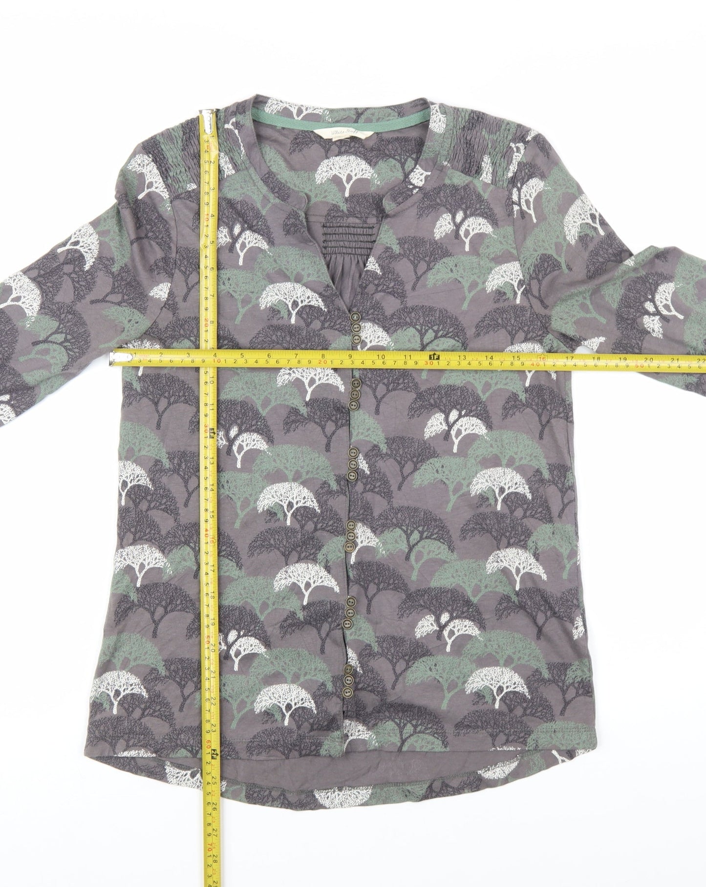 White Stuff Womens Grey Nature Print 3/4 Sleeve Blouse Size 8