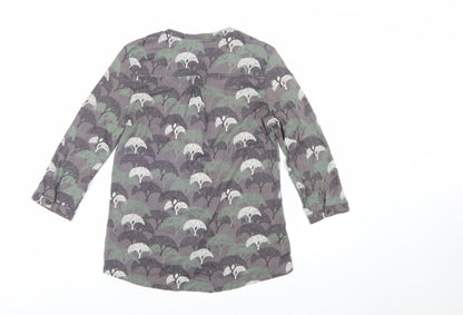 White Stuff Womens Grey Nature Print 3/4 Sleeve Blouse Size 8