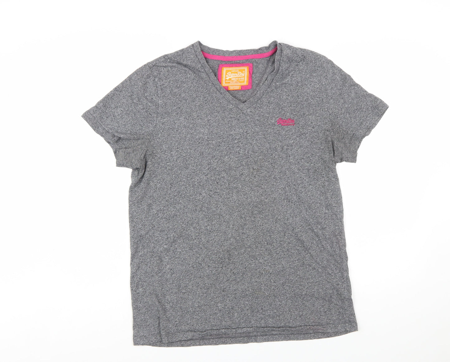 Superdry Womens Grey XL V-Neck Basic Cotton T-Shirt