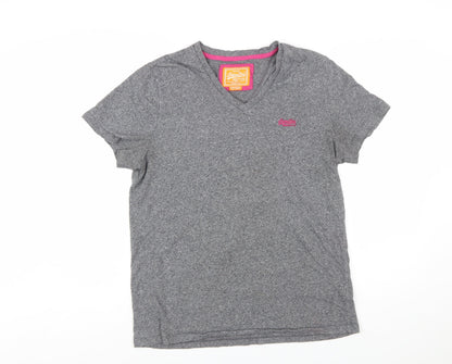 Superdry Womens Grey XL V-Neck Basic Cotton T-Shirt