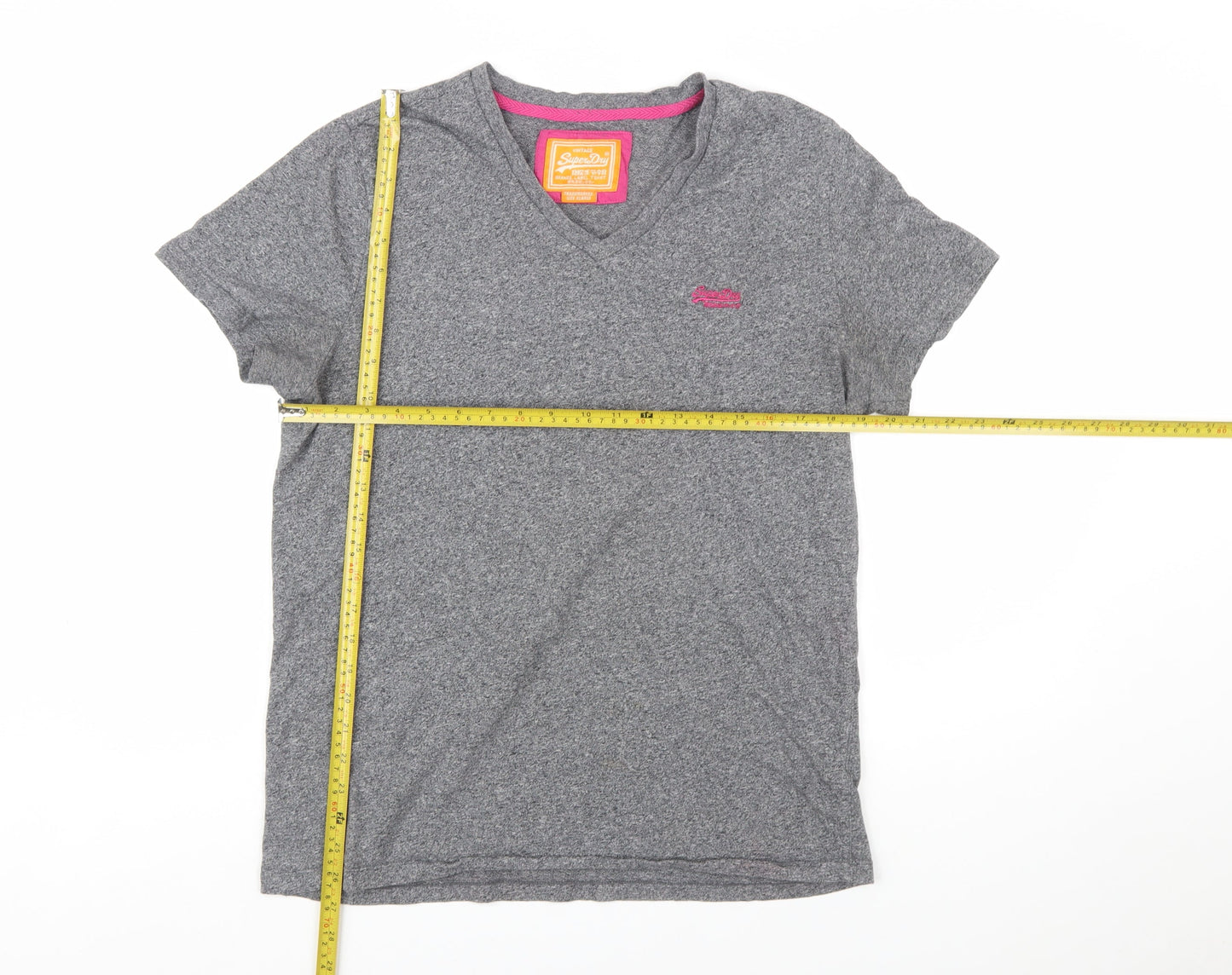 Superdry Womens Grey XL V-Neck Basic Cotton T-Shirt