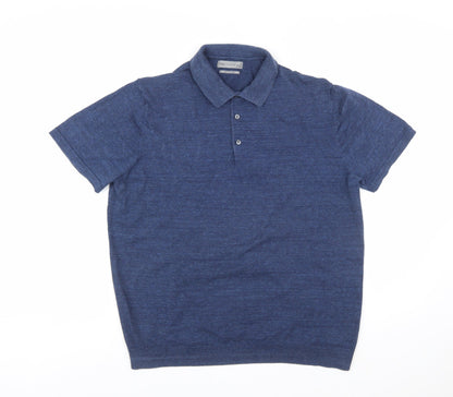 Marks and Spencer Men's Blue Cotton Blend Polo Shirt XL