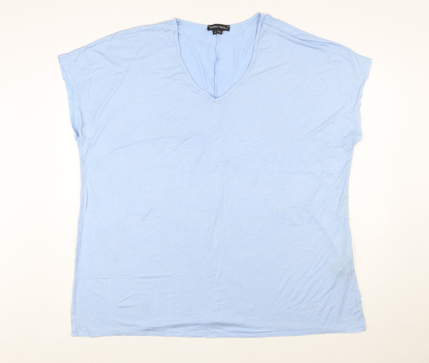 Capsule Women Blue Viscose Stretch Basic V-Neck T-Shirt Size 20
