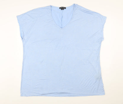 Capsule Women Blue Viscose Stretch Basic V-Neck T-Shirt Size 20