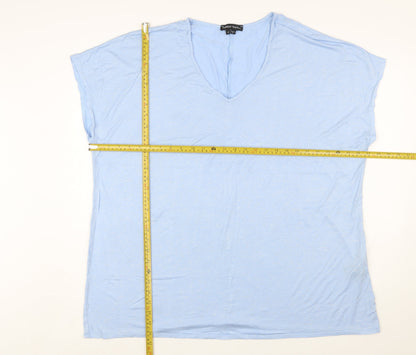 Capsule Women Blue Viscose Stretch Basic V-Neck T-Shirt Size 20