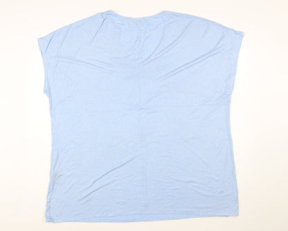 Capsule Women Blue Viscose Stretch Basic V-Neck T-Shirt Size 20