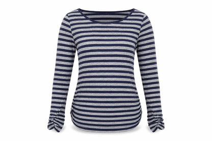 Mint Velvet Women’s Blue Grey Striped Long Sleeve Stretch Jersey Top Size 8