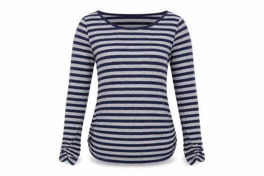Mint Velvet Women’s Blue Grey Striped Long Sleeve Stretch Jersey Top Size 8