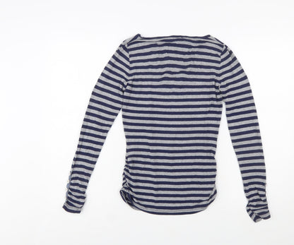 Mint Velvet Women’s Blue Grey Striped Long Sleeve Stretch Jersey Top Size 8