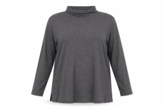 Lands' End Women's Grey Roll Neck Long Sleeve Cotton Top XL