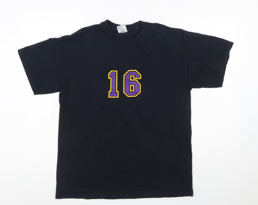 Additional front view of Gildan unisex black sports number 16 cotton t-shirt, size M