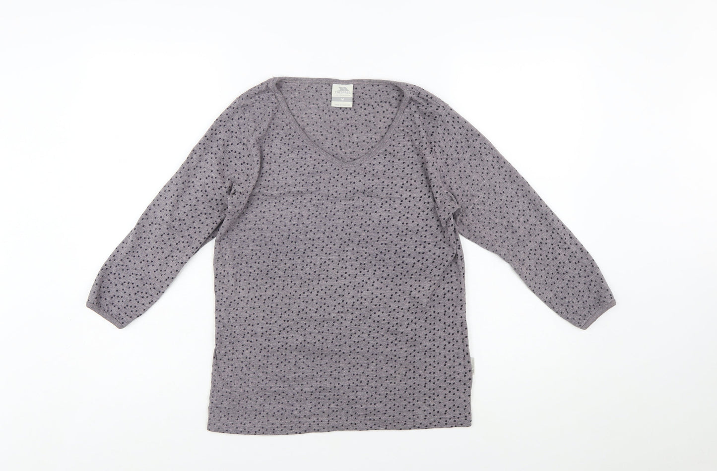 Trespass Womens Grey Polka Dot V-Neck 3/4 Sleeve Cotton Blend Top M